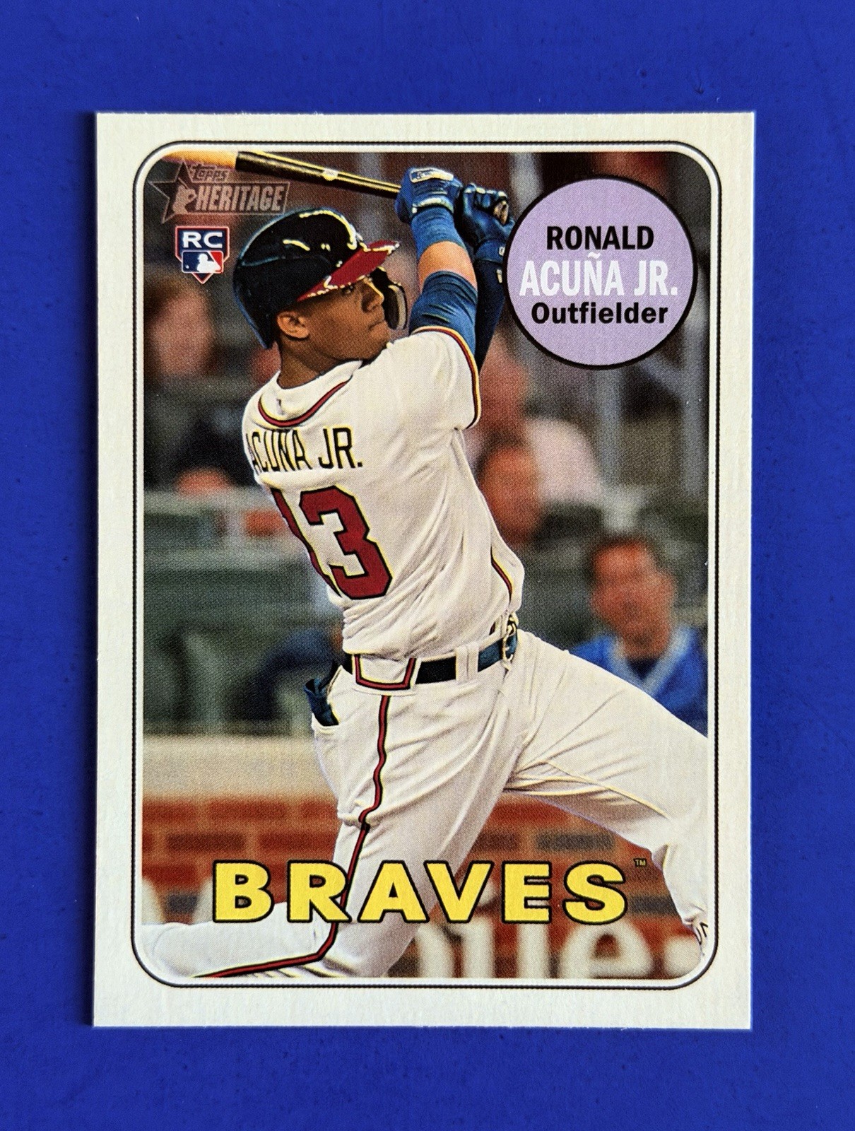 2018 Topps Heritage Ronald Acuna Jr Action Parallel Baseball SP Rookie Card #580