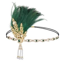 Tongcloud 1920s Flapper Feather Headband Roaring 20s Gatsby Peacock Green