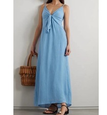 FAITHFULL THE BRAND Blue Net Sustain Verona Twist-Front Midi Dress Size US 6