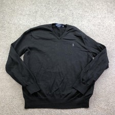 Polo Ralph Lauren Sweater Mens XL Black V Neck Pima Cotton Knit Pullover Logo