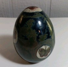 Asian Style Egg Decor Hand-Painted Flowers Butterflies Collectible Vintage