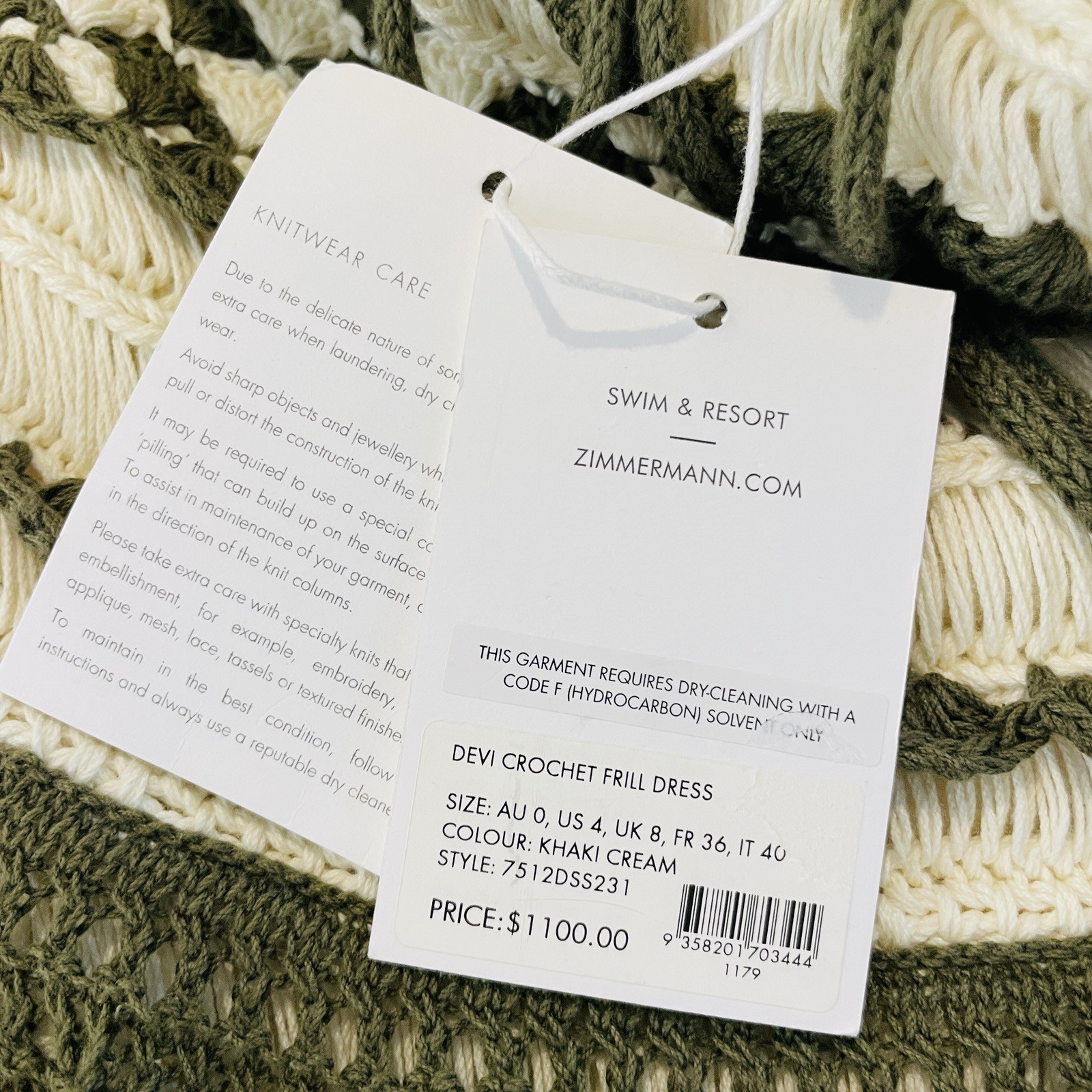 Zimmermann Devi Frill Cotton Crochet Midi Dress Size 0/AU 8/US 4 Cross Back Tie