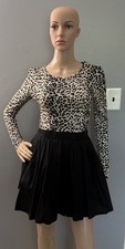 Tobi Mini Dress Women Size M Long Sleeve Leopard Print Top Pleated Fit & Flare