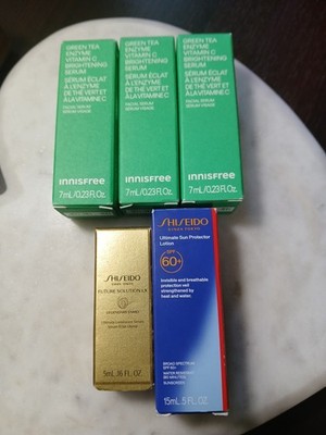 3x  Innisfree Green Tea Enzyme Vitamin C Brightening Serum 7ml + Shiseido Minis