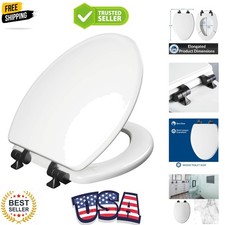Bennett Toilet Seat with Matte Black Hinges, Slow Close Wood Seat, Secure Met...