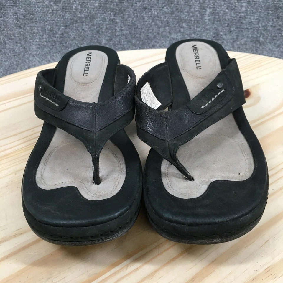 Sandalias Merrell para mujer 9 negras de lujo tanga de cuero sin cordones puntera informal J89400 Foto 4 de 4