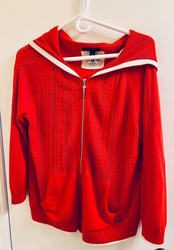 Tommy Hilfiger Striped Zip-Up Hoodie Medium M Cotton Rayon Knit Light Lightweigh