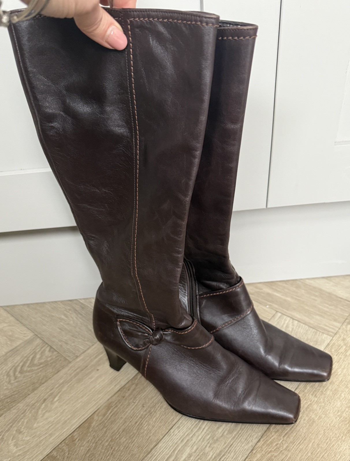 Gabor Brown Long Heeled Leather Zip Up Boots Size 6