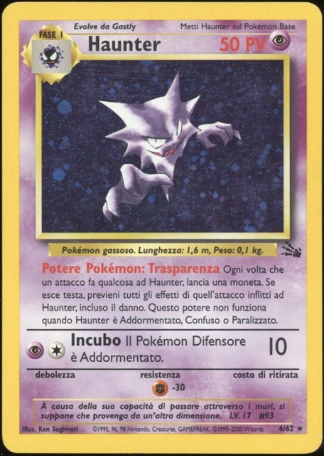 2000 Pokemon ITALIENISCH Unlimited Fossil Haunter Holo 6/62 VG-EX