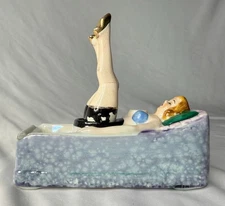 Vintage Betsons Japan Lady AS IS Leg Nodder Moving Porcelain Ashtray MISSING FAN