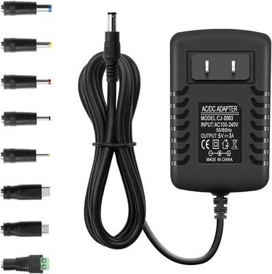 5V 3A Power Supply Adapter 15W AC/DC Cord AC 100V-240V to DC 5 Volt... 