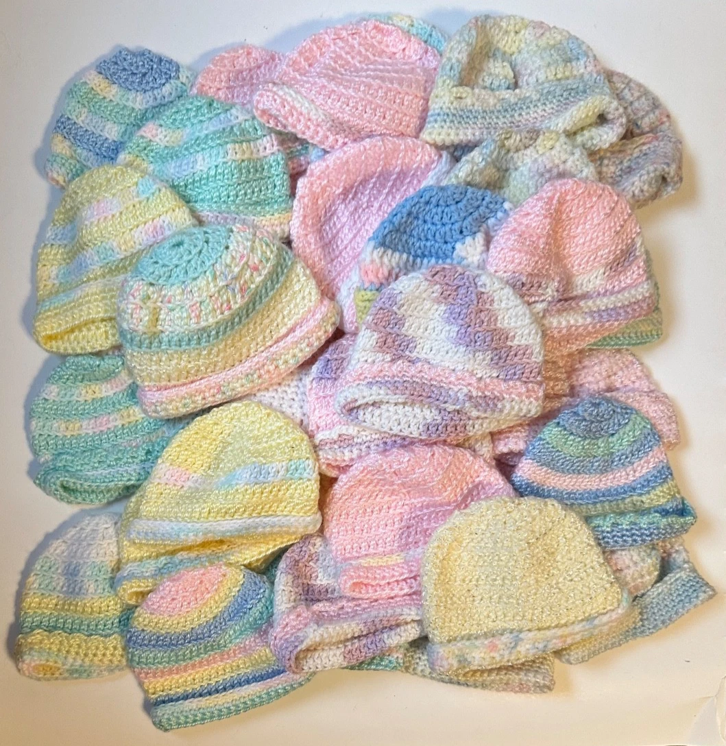 Lot 35 New Born Baby Multicolor Hand-Crocheted Hats New