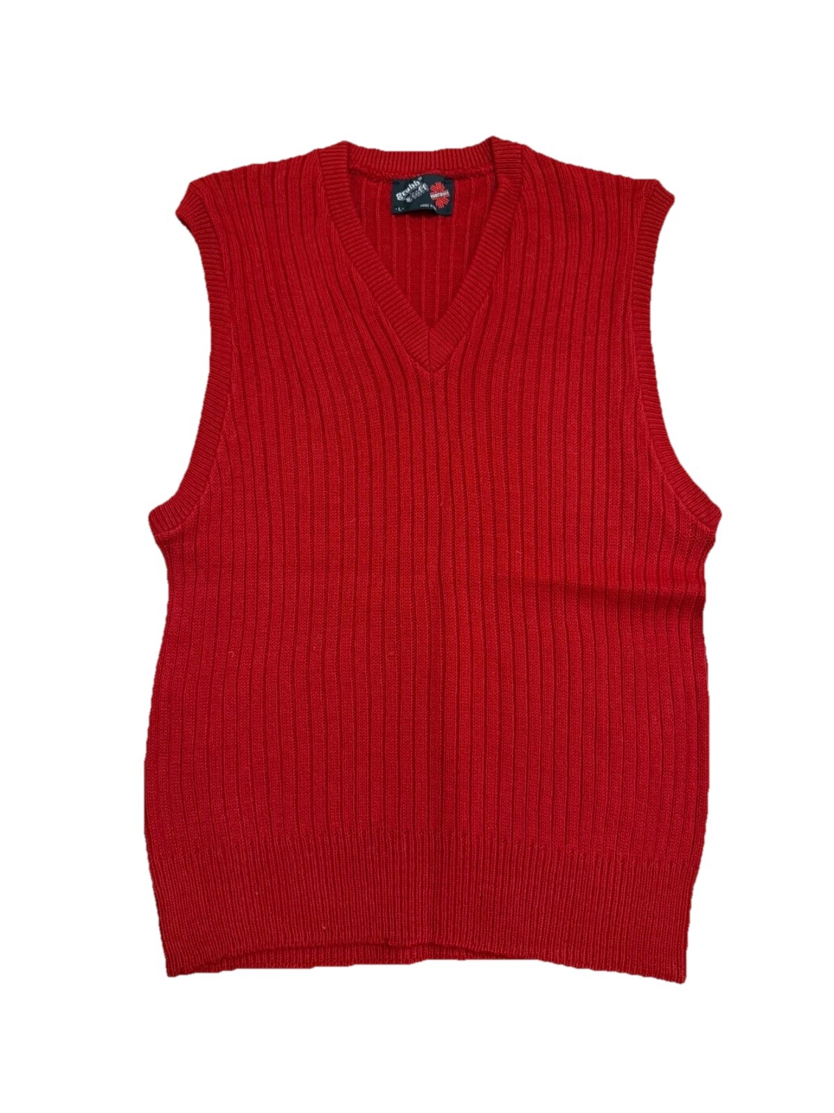 Vintage Sweater Vest Mens Large Red V Neck Knit USA Preppy Golf Classic