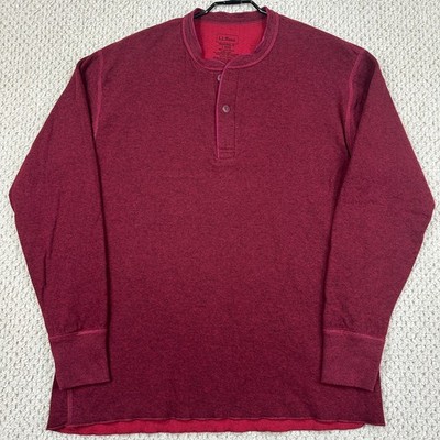 LL Bean River Drivers Shirt Mens L Reg Red Two Layer Wool Blend Henley Pullover