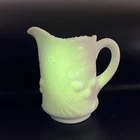 Vintage Milk Glass Pitcher Paneled Grape Cherry Pattern UV Reactive Green Glow