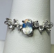 Rare 925 Sterling Silver Faceted Rainbow Madagascar Moonstone Ring