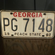 Vintage Georgia "Peach State" 1982 License Plate Tag PG 7148