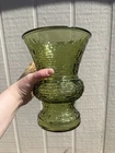 Vintage Anchor Hocking Soreno Textured Avocado Green Glass Vase