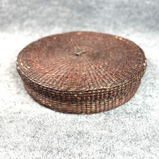 Set of 6 Round Wicker Rattan Placemats Woven Natural Brown Tone 13.5" with Case