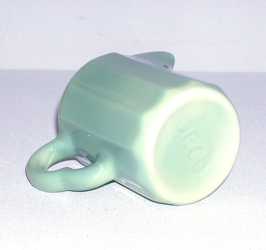 Vintage O.P. CO. Grayish Green & White Creamer Syrup Paneled Sides Shaped Handle