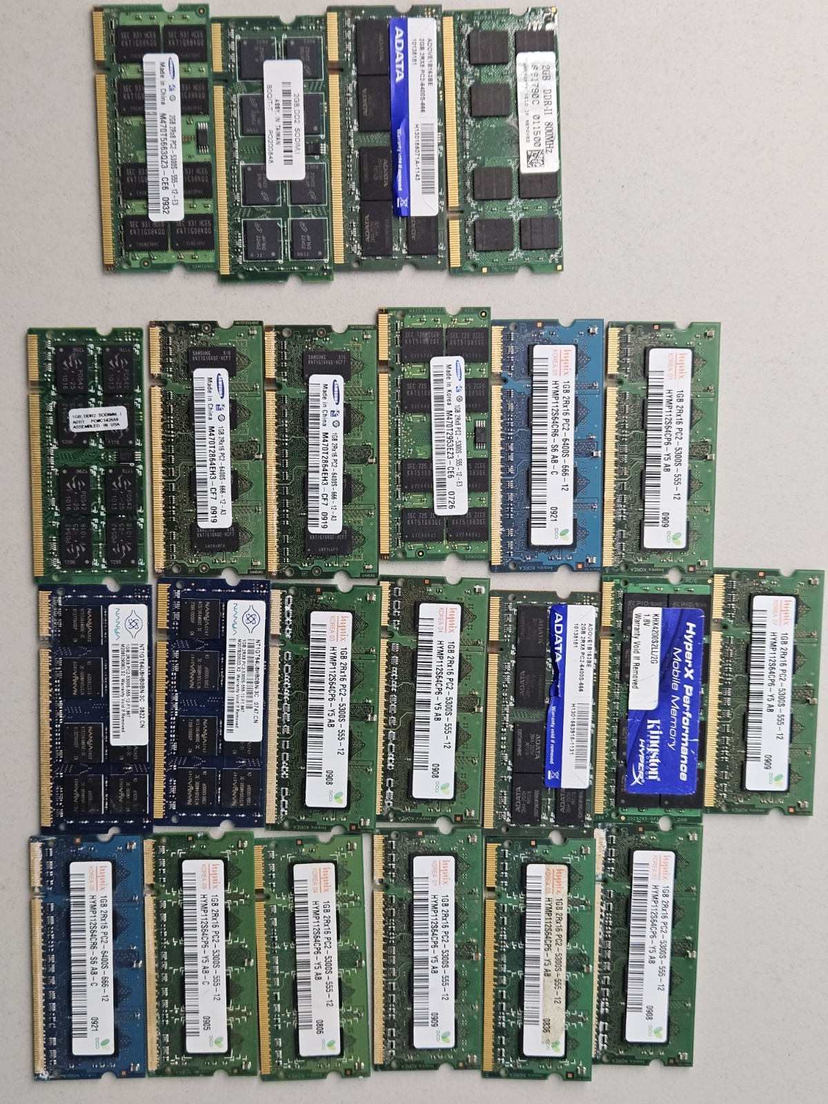 Lotof23LaptopRAMSODIMM–19x1GBDDR2+4x2GBDDR2–MixedBrands–