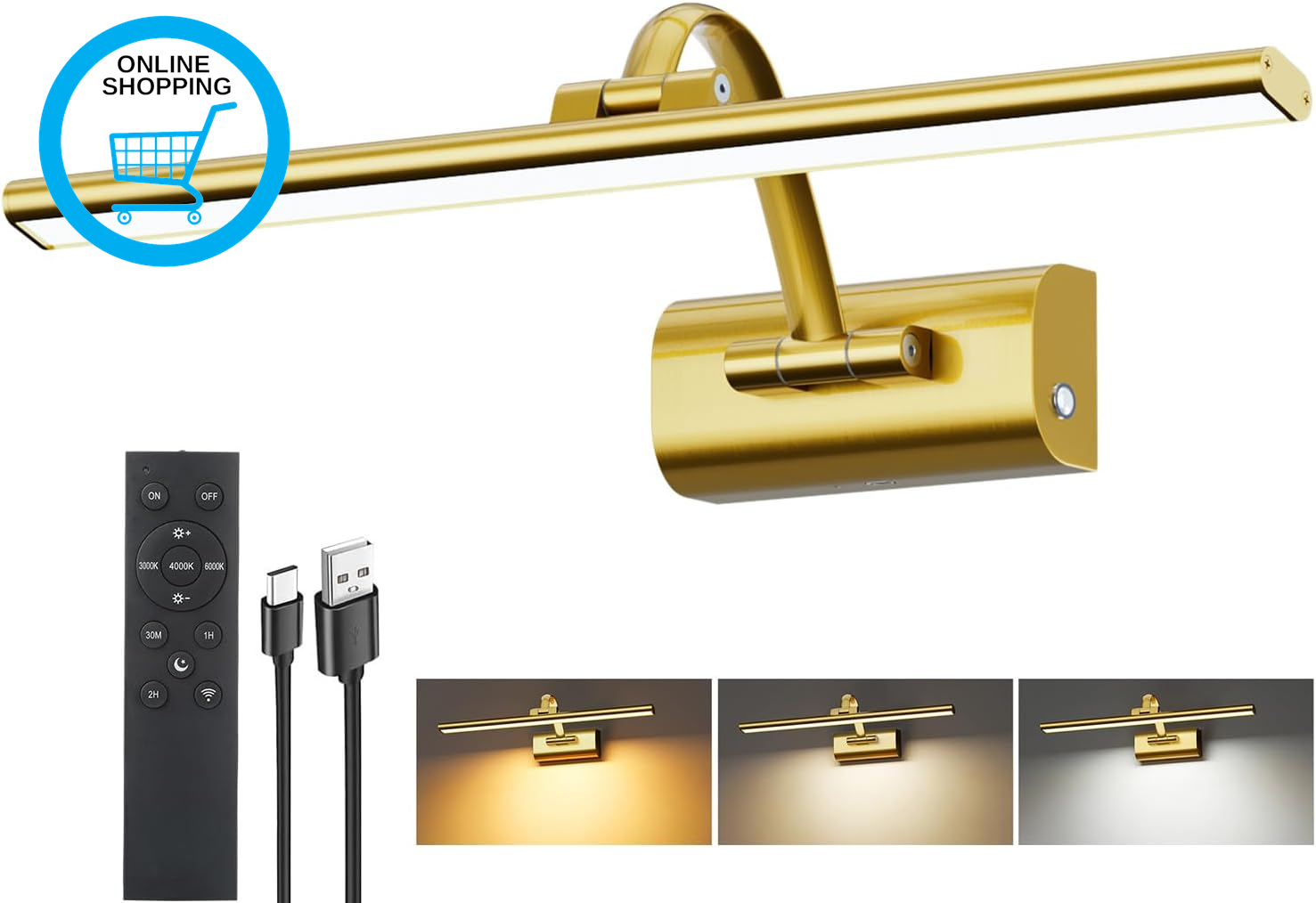 16"" Picture Lights for Wall, 5200Mah Rechargeable Wireless Picture Light with Re