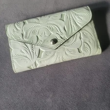 Patricia Nash Cori Leather Envelope Wallet- TOOLED Mint Green