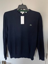NWT LACOSTE CROC LOGO MEN'S CREW NECK PULLOVER SWEATER COTTON NAVY XL/6, XXL/7