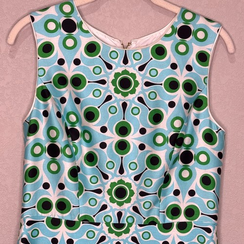 Kate Spade Solar Miriam Silk Sheath Dress Size 8 6 Blue Mod Geometric Wedding - Picture 4 of 10