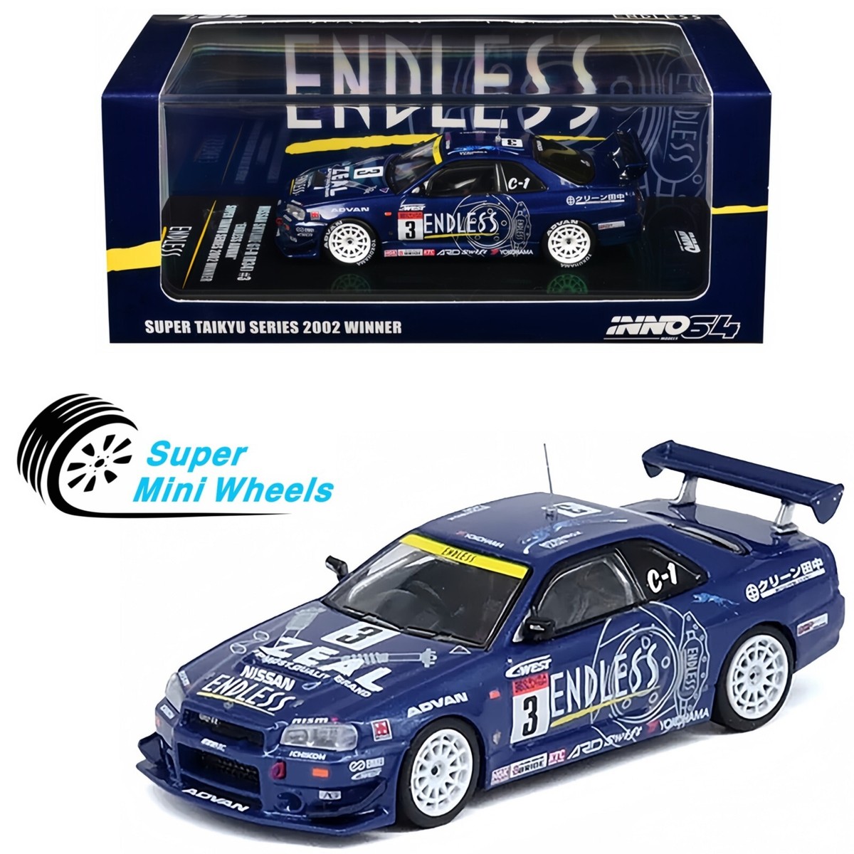 INNO64 Nissan Skyline GT-R R34 3台セット INNO64 1:64 Nissan GT-R (R34) #3 Endless Advan Super Taikyu Series