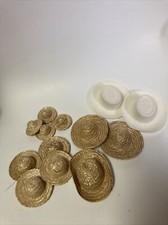 Miniature Wicker Straw Doll Hats  White Felt Cowboy HatCrafting Supply Lot/13-B