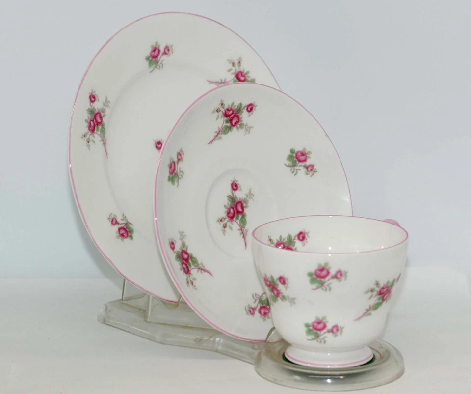 Vintage Shelley Rose Spray Windsor Trio Tea Cup Saucer Plate England 13545 c1960 - Image 4 of 4