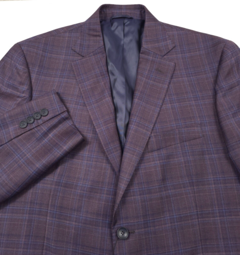 $548 Bloomingdales Purple Tonal Plaid Wool Sport Coat Blazer Jacket Mens 44R - Picture 1 of 14