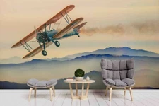 3D Aircraft Mountain Wallpaper Wall Mural Removable Self-adhesive Sticker