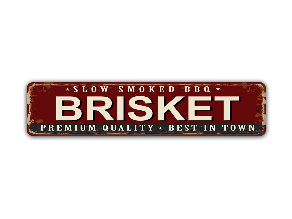 GAME TIME PRINTS Brisket Street Sign BBQ Premium Quality Slow Smoked Vintage Style