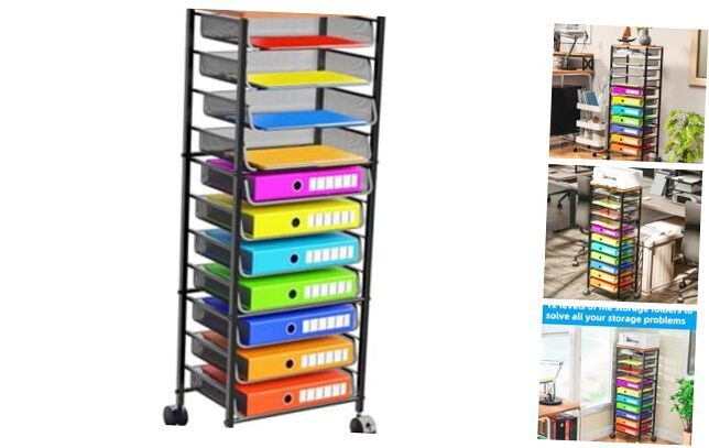 Wooden Rolling File Cart with 12-Tier Sliding Tray Desk Organizer-image