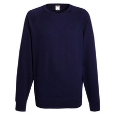 Men Sweatshirt Raglan Sweat Pullover Crew Neck Light Plain Top Fruit Of The Loom