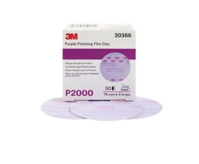 #ad 3M 30366 Hookit 3 in. 2000 Grit Purple Finishing Film Sanding Disc 50 Box $55.57