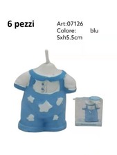 x Set 6 Pezzi Candele Cera A Forma Di Vestitino Blu Neonato Battesimo bal