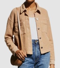 $169 Monrow Women's Brown Fleece Button Front Trucker Coat Jacket Size M