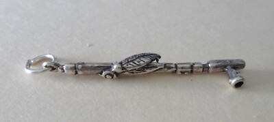 6x33mm 3D Indian Peace Pipe & Feathers Sterling Silver Charm