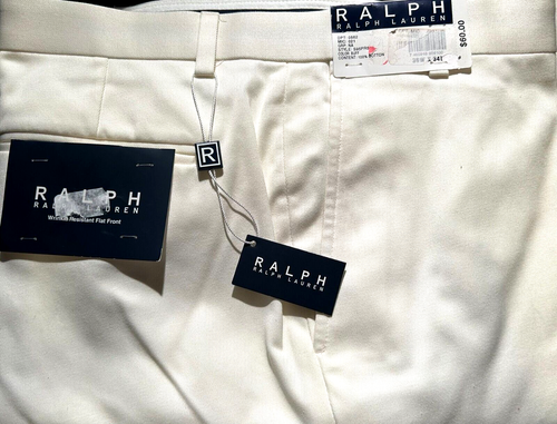 Nuevo con etiquetas Polo Ralph Lauren 36x34 Buff frente plano resistente a las arrugas 100 % algodón M24