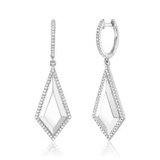 14K White Gold Diamond Kite Shield Earrings Geometric Cut Natural 0.32 CT