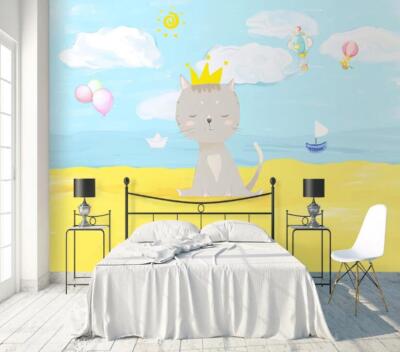 3D Cute Crown Cat 52073NA Wallpaper Wall Murals Removable Wallpaper Fay