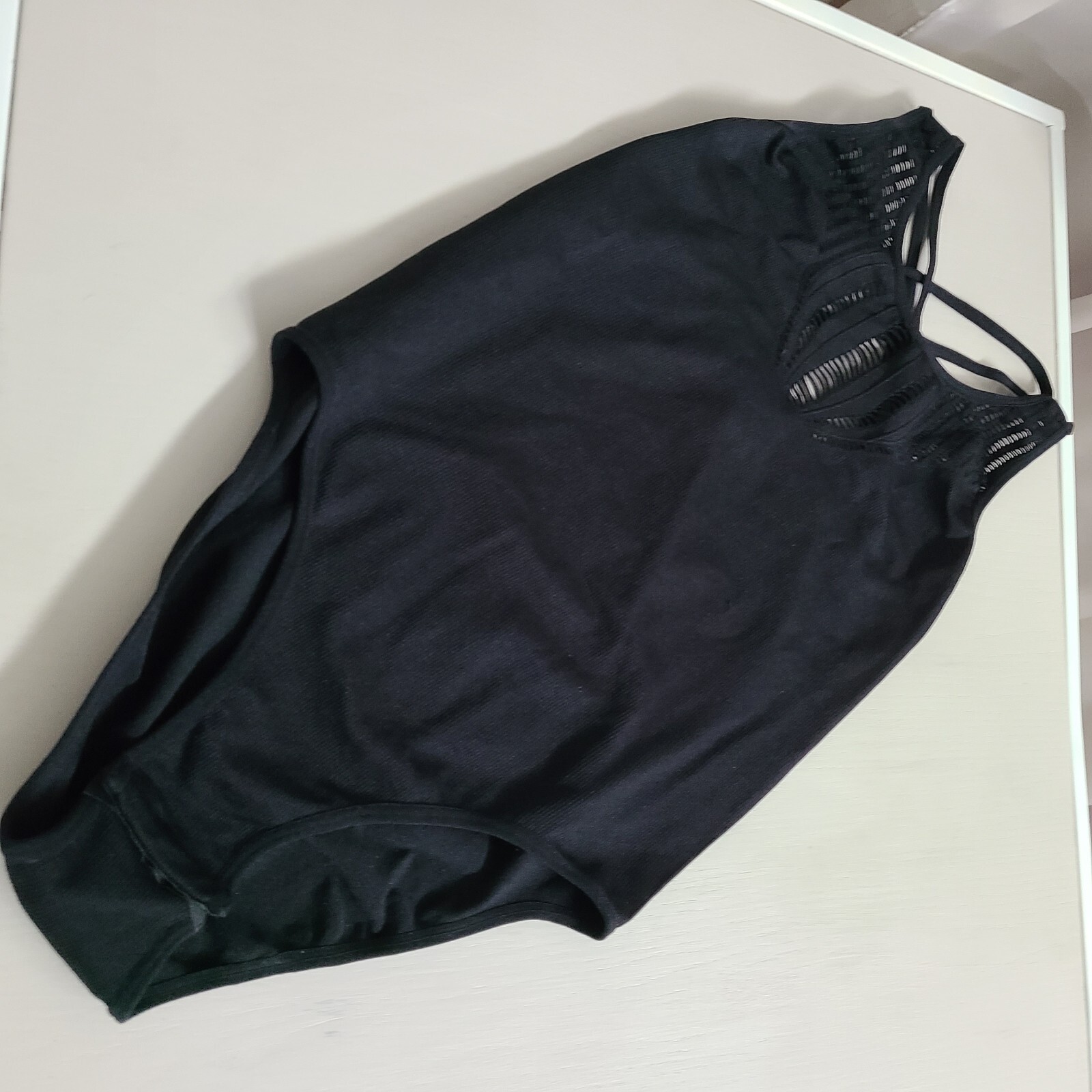 Black Stretch Bodysuit Size M Comfortable Fit-image