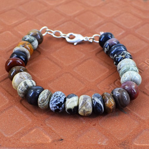 180.00 Cts Natural 7 Inches Long Picasso Jasper Round Beads Bracelet NK 22E40 - 第 1/2 張圖片