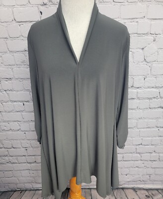 Clara Sun Woo Tunic Top Womens Small Gray 3/4 Ruched Sleeves Oversized Lagenlook