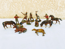 Vintage 13 Cowboys Indians Horses Elastolin Lineol Germany Figures