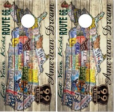 US Route 66 Vintage LAMINATED Cornhole Wrap Bag Toss Skin Decal Sticker