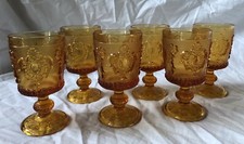 PORTIEUX 6 VERRES A PIED A VIN LOUIS XIV DE COULEUR COLORE AMBRE LE CREUSOT AL
